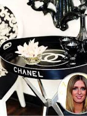 CHANEL Black and White Round Vanity Tray with Logo